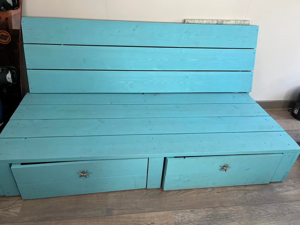 Steiger houten bank met laden, Tuin en Terras, Ophalen, Zo goed als nieuw, Hout