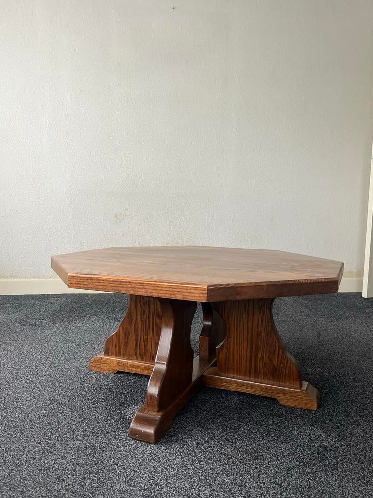 Zeshoekige salontafel van eikenhout, 100 tot 150 cm, Eikenhout, Ophalen of Verzenden, Zo goed als nieuw