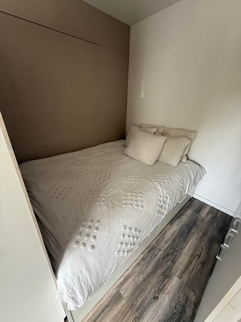 IKEA BRIMNES bed met lades en 2x LÖNSET lattenbodem, Ophalen, Gebruikt, Wit, Tweepersoons
