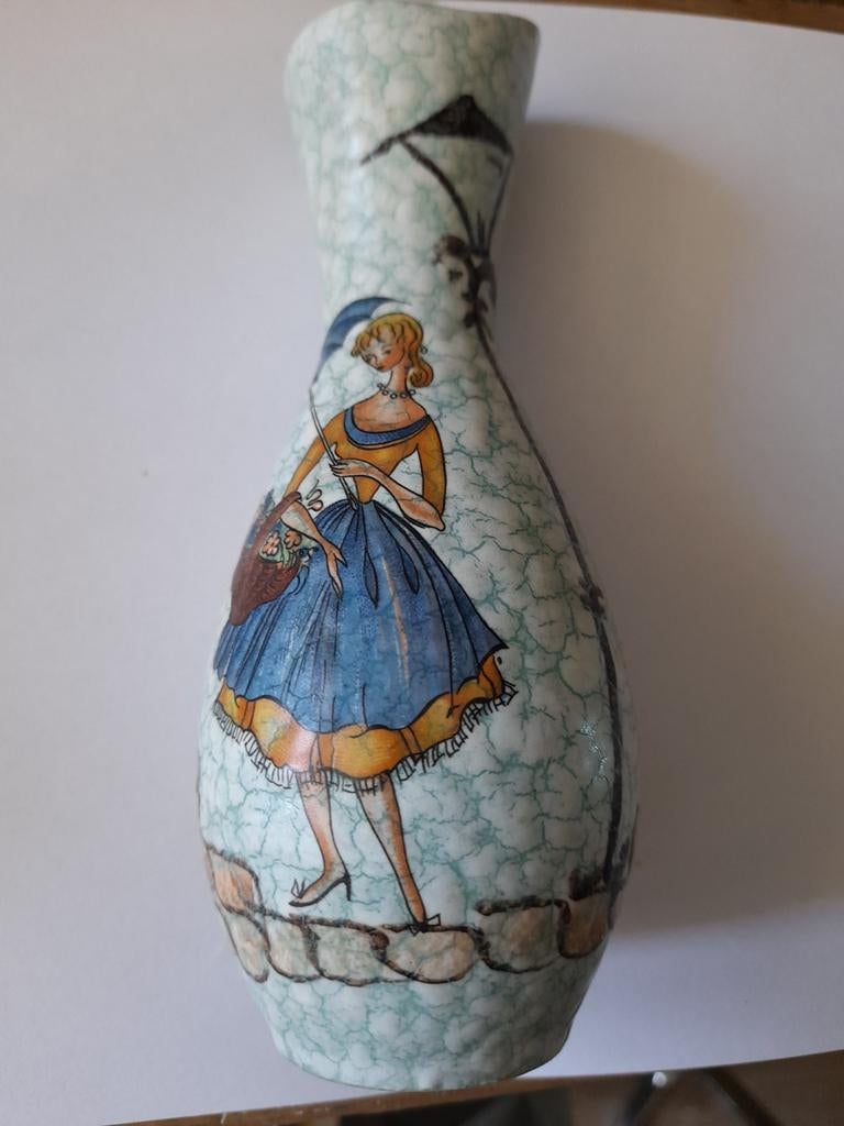 Vintage vaas met Cortina stijl glazuur, Antiek en Kunst, Antiek | Vazen, Ophalen of Verzenden