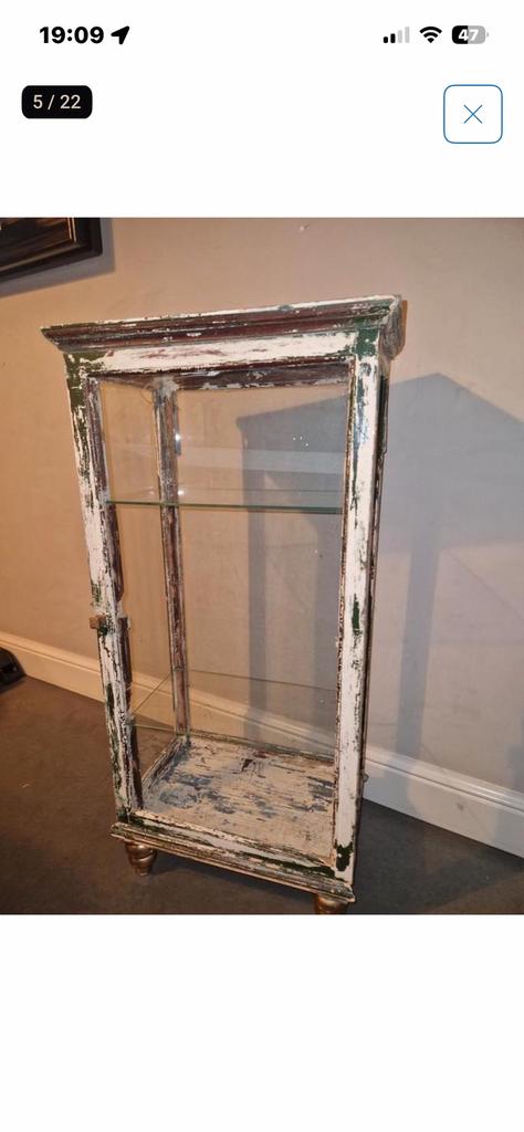 Antiek geleefd glaskastje 80x44x25,5 cm, Ophalen