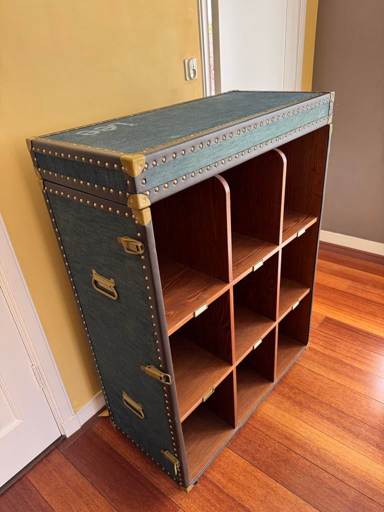 Uniek! Lee kofferkast van hout en spijkerstof, Ophalen, Gebruikt