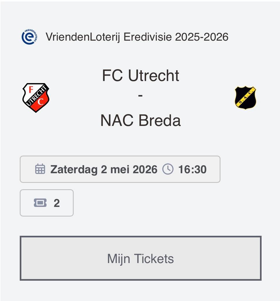 FC Utrecht - NAC Breda (2 kaarten beschikbaar), Twee personen