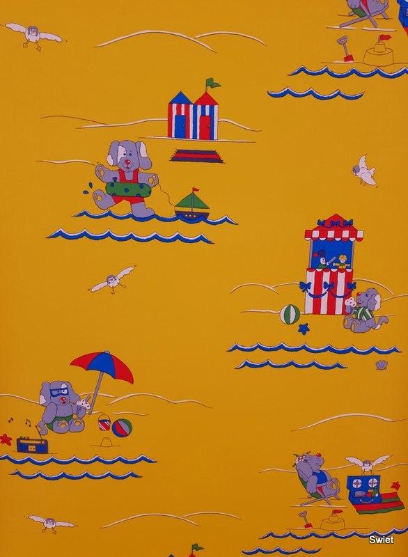 12830 Strandberen behang op okergeel van Storey swiet, Verzenden, Minder dan 10 m², Rood