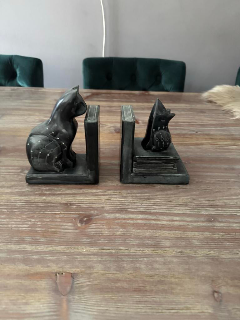 Minerale/stenen Boekensteunen kat en muis, Vintage, Ophalen of Verzenden, Steen/keramiek, Gebruikt