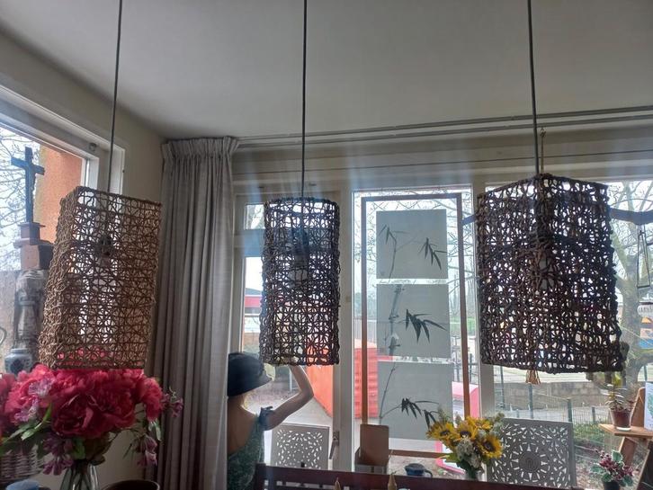 3 verschillende rotan lampen van  Xenos, Huis en Inrichting, Lampen | Hanglampen, Zo goed als nieuw, Minder dan 50 cm, Overige materialen