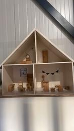 Poppenhuis hout met meubeltjes, Ophalen, Gebruikt, Poppenhuis