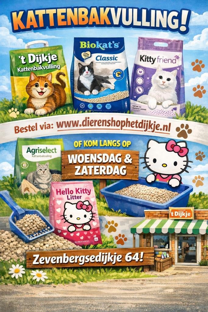 Kattenbakvulling, Dieren en Toebehoren, Kattenbakken, Dierenshophetdijkje, Gesloten, Nieuw, Hetdijkje@live.nl