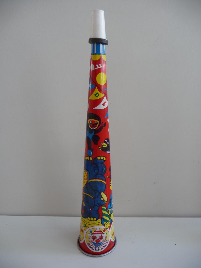 vintage blikken - TOETER - CIRCUS AFBEELDING made in Japan, Antiek en Kunst, Antiek | Speelgoed, Ophalen of Verzenden