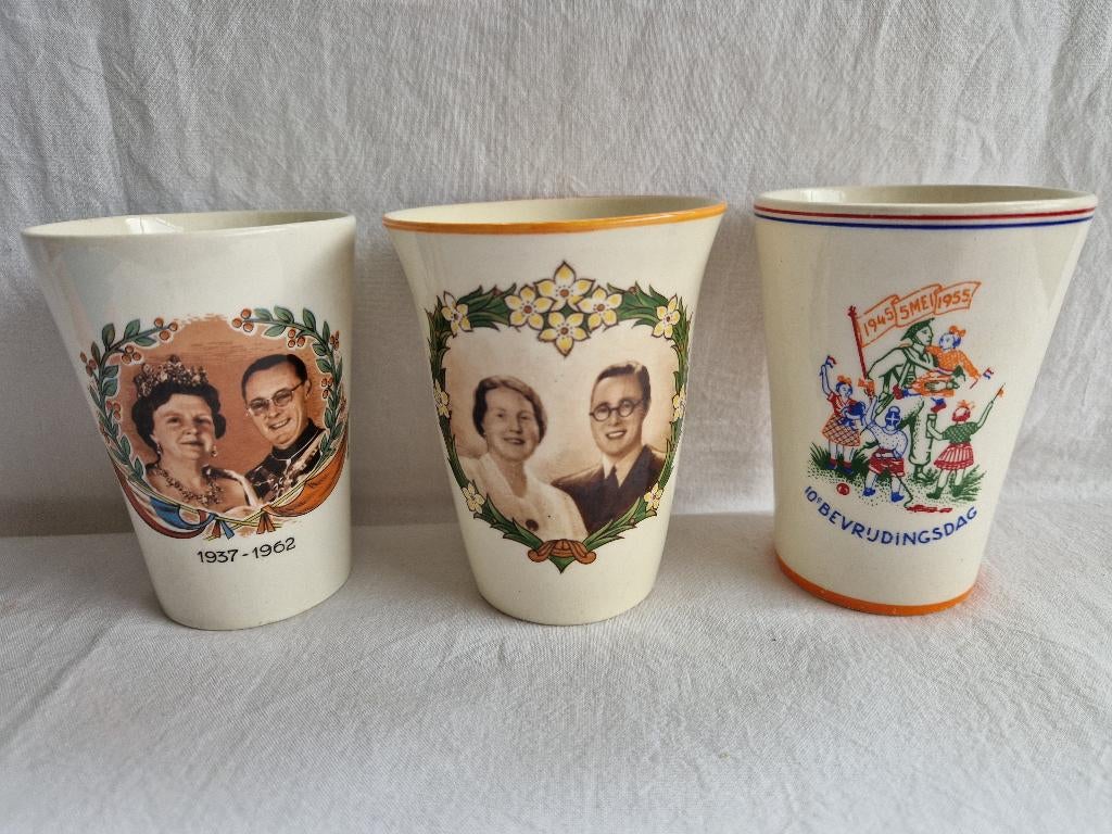 Herinneringsbekers Nederland. Juliana Bernhard, Bevrijding, Verzamelen, Ophalen of Verzenden, Zo goed als nieuw