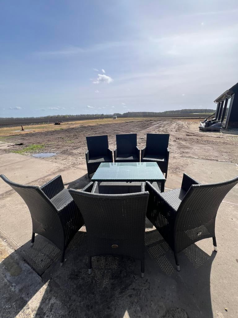 Complete tuinset stoelen + tafel, Ophalen, Kunststof, 6 zitplaatsen, Bijzettafel