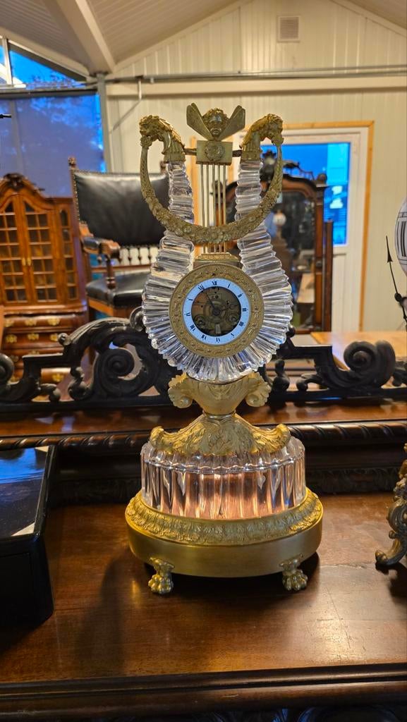 Top bronzen empire cristal lier pendule, Antiek en Kunst, Antiek | Klokken, Ophalen