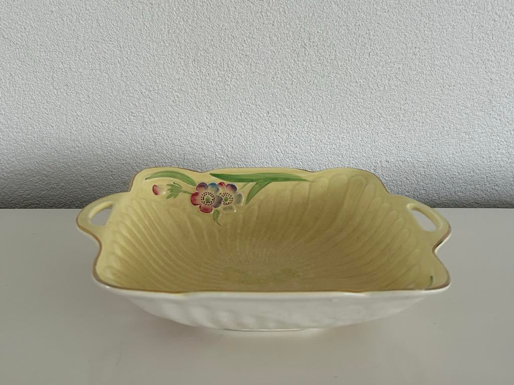 Crown Devon Art Deco Serveerschaal - Geel met Bloemmotief, Ophalen of Verzenden