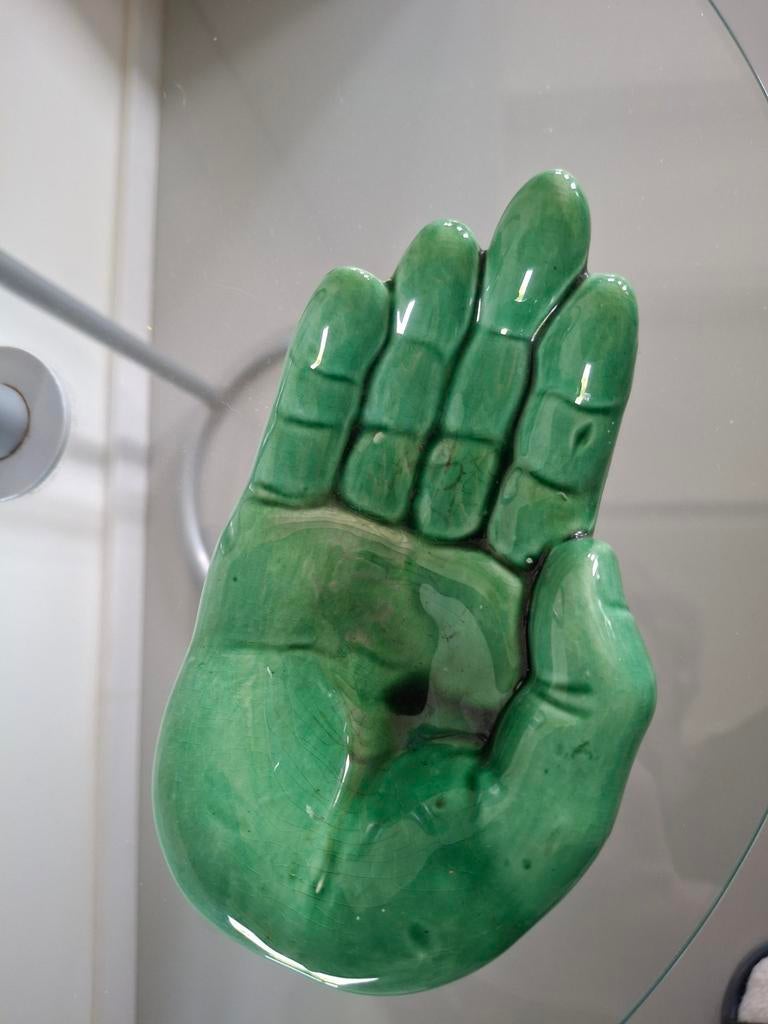 Vintage Vide Poche Groen Keramiek Handvorm Schaaltje Asbak, Antiek en Kunst, Antiek | Keramiek en Aardewerk, Ophalen of Verzenden