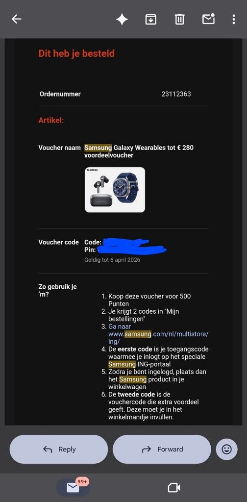 Samsung Galaxy wearables discount code kortingscode via ING, Tickets en Kaartjes, Eén persoon, Kortingsbon, Arrangement, Overige typen