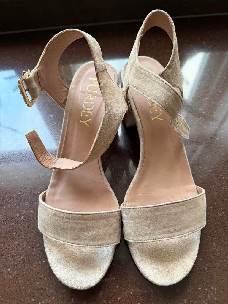 Purdey sandalen met hak, Beige, Gedragen, Sandalen of Muiltjes, Ophalen of Verzenden
