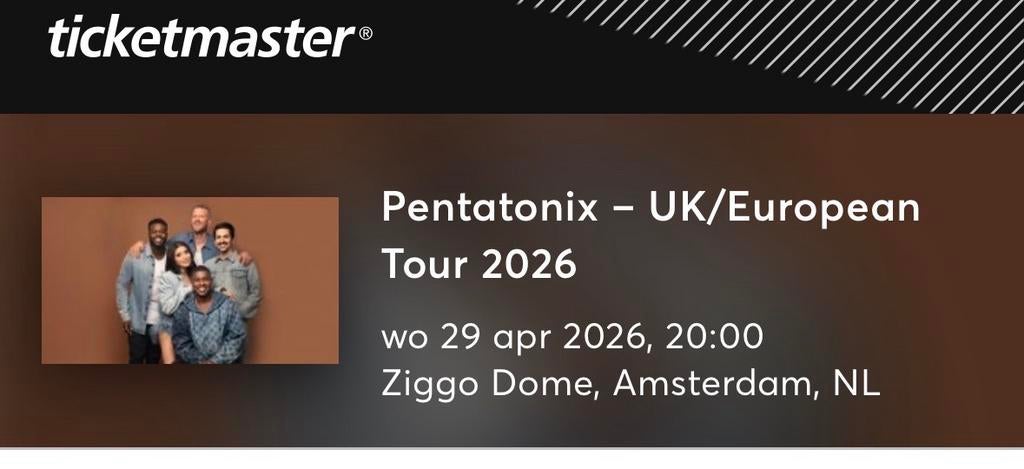 2 aisle seat tickes pentatonix ziggo dome 29 april, Tickets en Kaartjes, Concerten | Overige, Twee personen, April