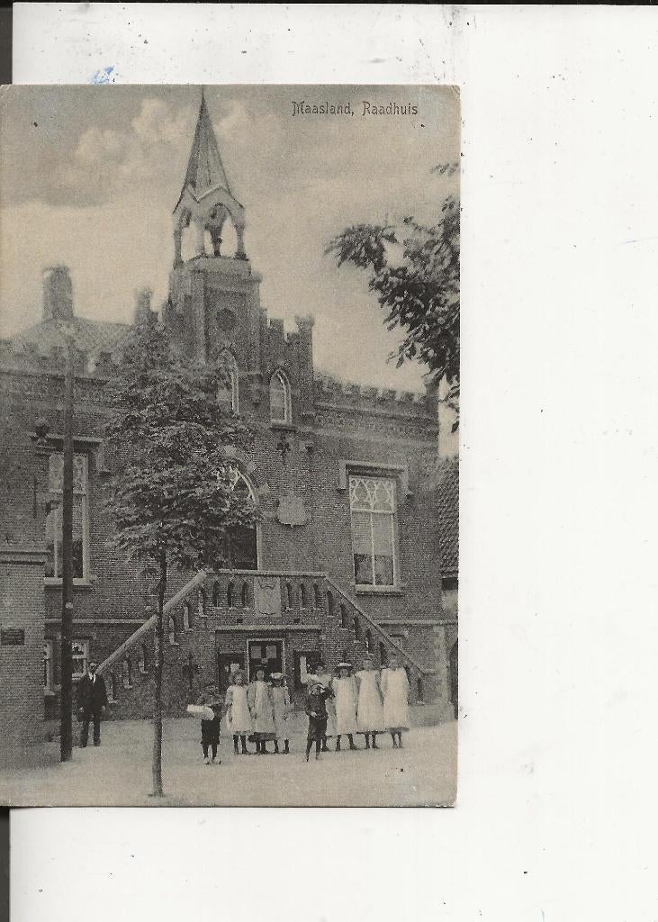 Maasland Raadhuis met posanten J Waltman, Ophalen of Verzenden, Voor 1920, Ongelopen, Zuid-Holland
