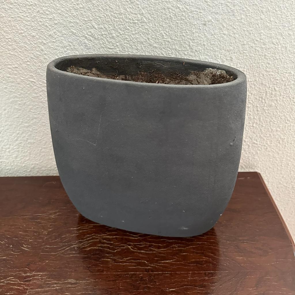 Donkergrijze bloempot, pot, grijs 25x27x12, Rond, Ophalen of Verzenden, Zo goed als nieuw, Aardewerk