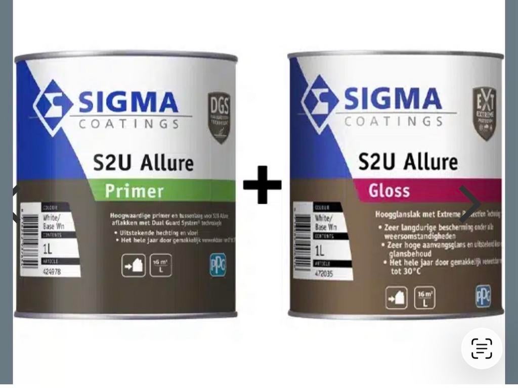Sigma S2u Allure Gloss Ral 9010 1L en 1L primer Nieuw, Verzenden, Nieuw, Wit