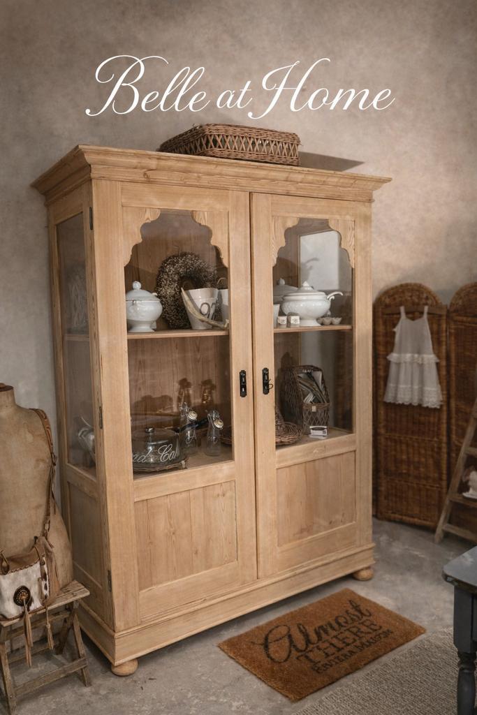 Antieke vitrinekast, gerestaureerd, demontabel, Ophalen of Verzenden