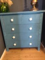 houten kastje blauw met rozen knop, Ophalen, Gebruikt, 5 laden of meer, 50 tot 100 cm