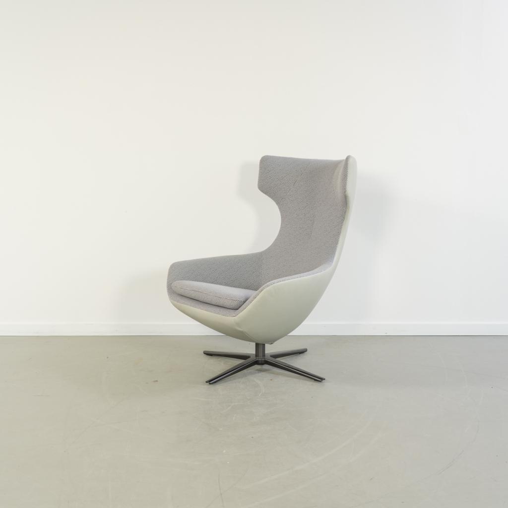 1x Leolux Caruzzo Fauteuil Groen Leer/Grijs Stof - Zwart, Niet ingevuld, Leer, Niet ingevuld, 75 tot 100 cm