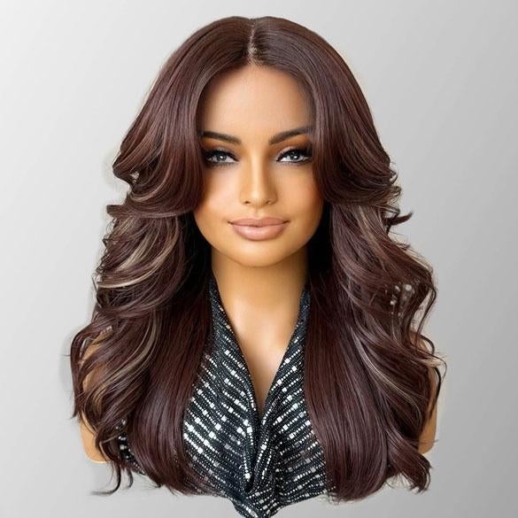 Lace front pruik lang kastanjebruin haar met grove slag mode, Verzenden, Nieuw, Pruik of Haarverlenging