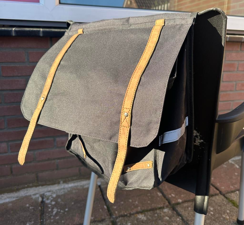 Nette dubbele fietstas - Zwart met bruine details, Ophalen, Gebruikt