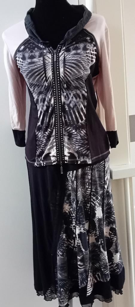 Pak,maat M,Biba,vestje,jasje,rok,zwart,oudroze,feest,blazer, Maat 38/40 (M), Kostuum of Pak, Verzenden, Zwart