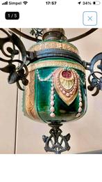 Te koop, Majolica Antieke Olielamp., Ophalen of Verzenden