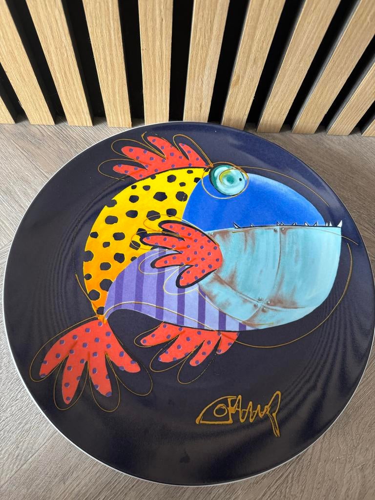 Decoratief bord met vrolijke vis - Kleurrijk kunstwerk, Verzenden