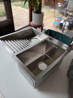 Nieuwe RVS dubbele inbouw spoelbak met wasbord 60x48cm, Ophalen, Nieuw