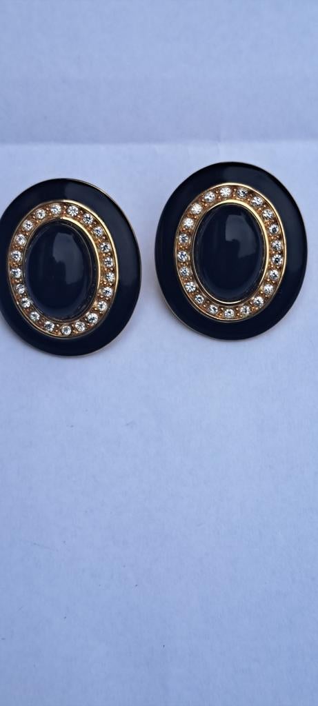 Vintage Monet oorbellen clips, Sieraden, Tassen en Uiterlijk, Oorbellen, Ophalen of Verzenden, Zwart, Overige materialen, Met strass