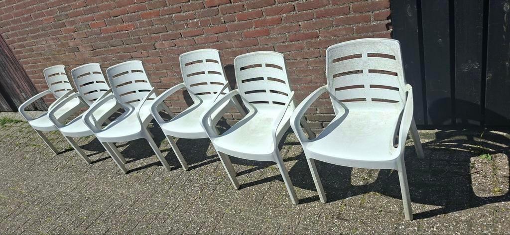 6 tuinstoelen stapelbaar, Tuin en Terras, Tuinstoelen, Ophalen, Gebruikt, Kunststof, Stapelbaar