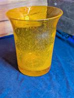 Gele glazen vaas met bubbels - Uniek design, Ophalen of Verzenden
