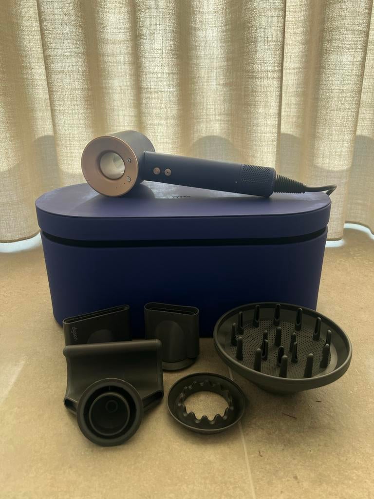 Dyson Supersonic Föhn - Blauw met opbergdoos en accessoires, Ophalen of Verzenden, Zo goed als nieuw, Föhn of Haardroger