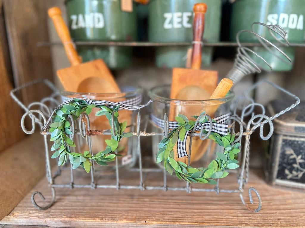 Draadmandje voor 2 potjes, ijzeren decoratie mandje bloempot, Antiek en Kunst, Antiek | Woonaccessoires, Ophalen of Verzenden