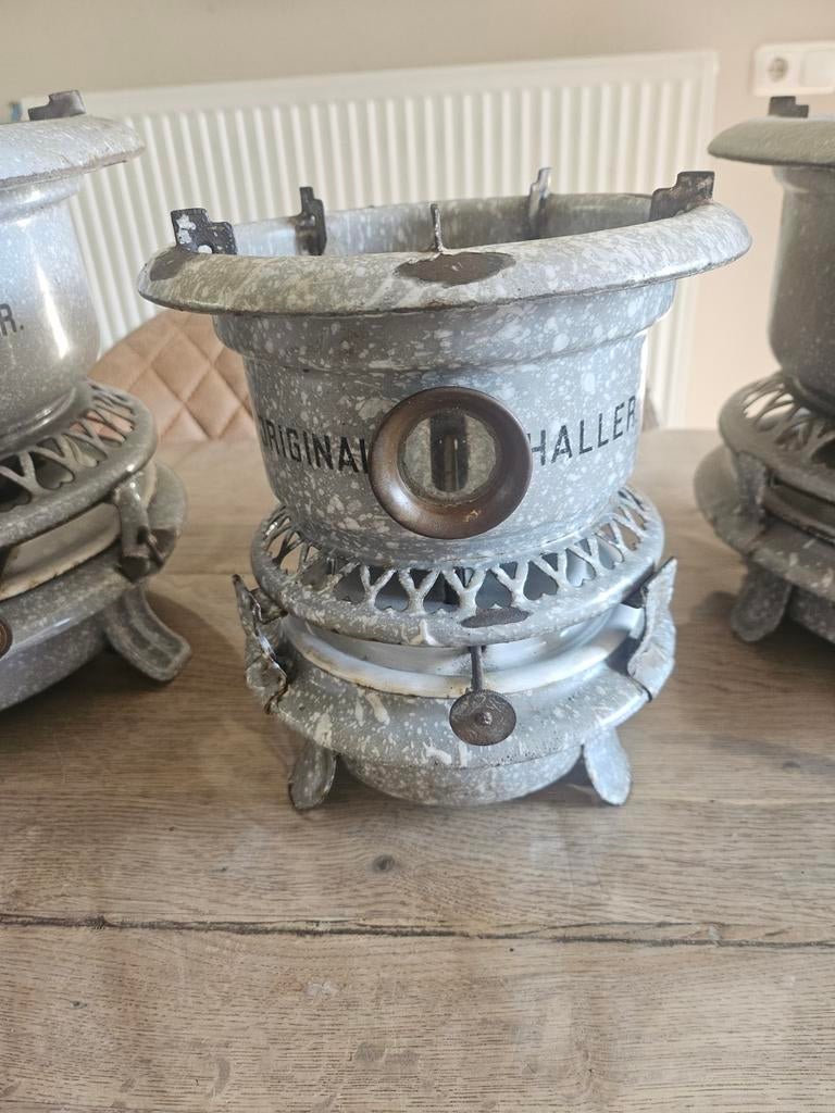 Peroleumstellen 4x plus onderdelen voor 3 pitte bod gevraagd, Ophalen of Verzenden, Grijs, Overige materialen, Minder dan 25 cm