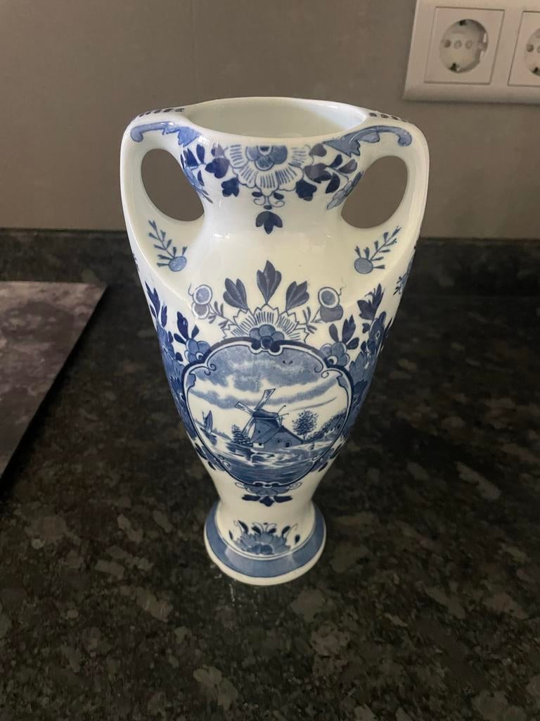 Prachtige Delfts Blauwe Vaas met Molenlandschap, Antiek en Kunst, Ophalen