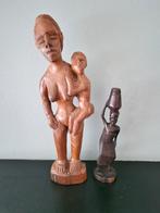 Houten Afrikaanse Beelden: Moeder & Kind en Waterdraagster, Ophalen of Verzenden