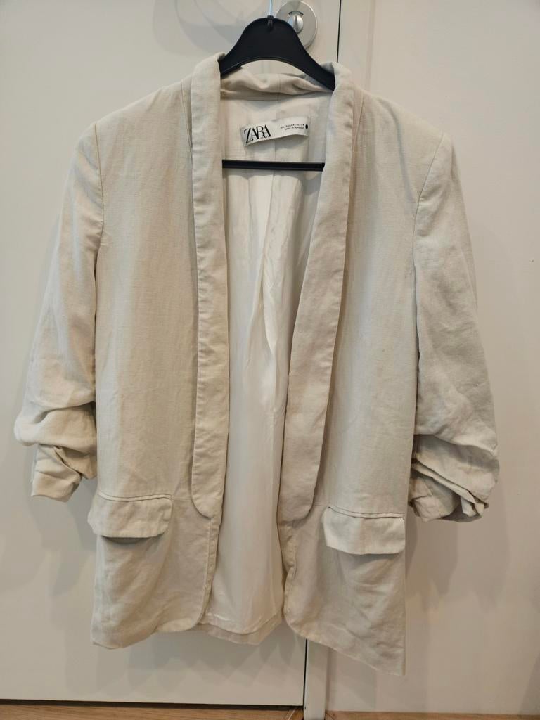 Zara Linnen Blazer Beige, Kleding | Dames, Maat 38/40 (M), Ophalen of Verzenden, Zo goed als nieuw, Zara