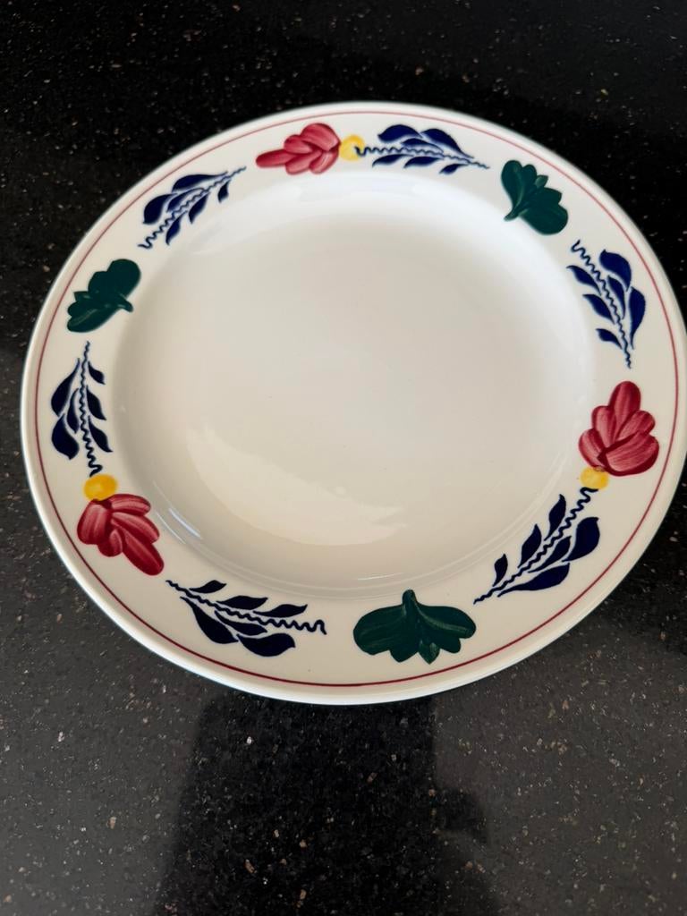 Dinnerborden boerenbont 4 stuks, Overige typen, Ophalen of Verzenden, Zo goed als nieuw, Aardewerk