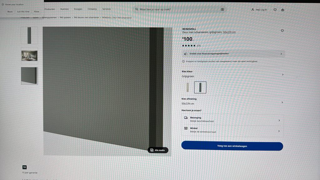 IKEA Reinsvoll deuren voor Pax kast, grijsgroen, nieuw, Ophalen, 200 cm of meer, Nieuw, 50 tot 100 cm