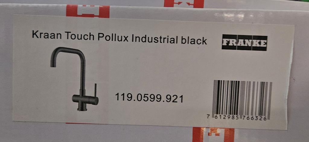 Franke Touch Pollux Industrial Black kokendwaterkraan, Ophalen, Zwart, Nieuw, Minder dan 100 cm