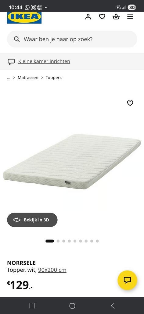 Topper ikea norrsele 80 bij 200cm, Huis en Inrichting, Slaapkamer | Matrassen en Bedbodems, Ophalen, Eenpersoons, Nieuw, 80 cm