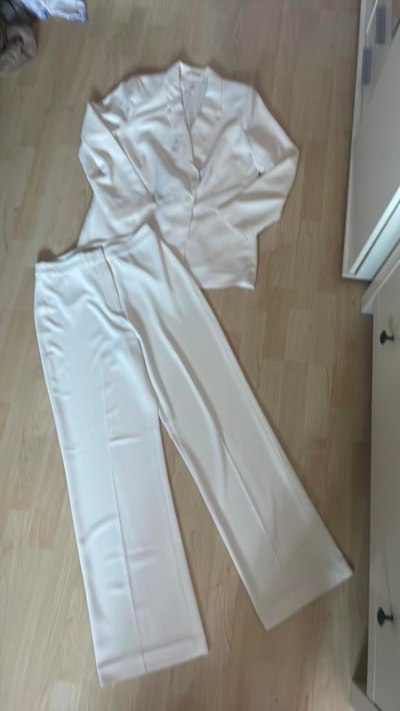 Nieuw wit pantalon & blazer maat M. H&M, Maat 38/40 (M), Kort, Wit, Nieuw