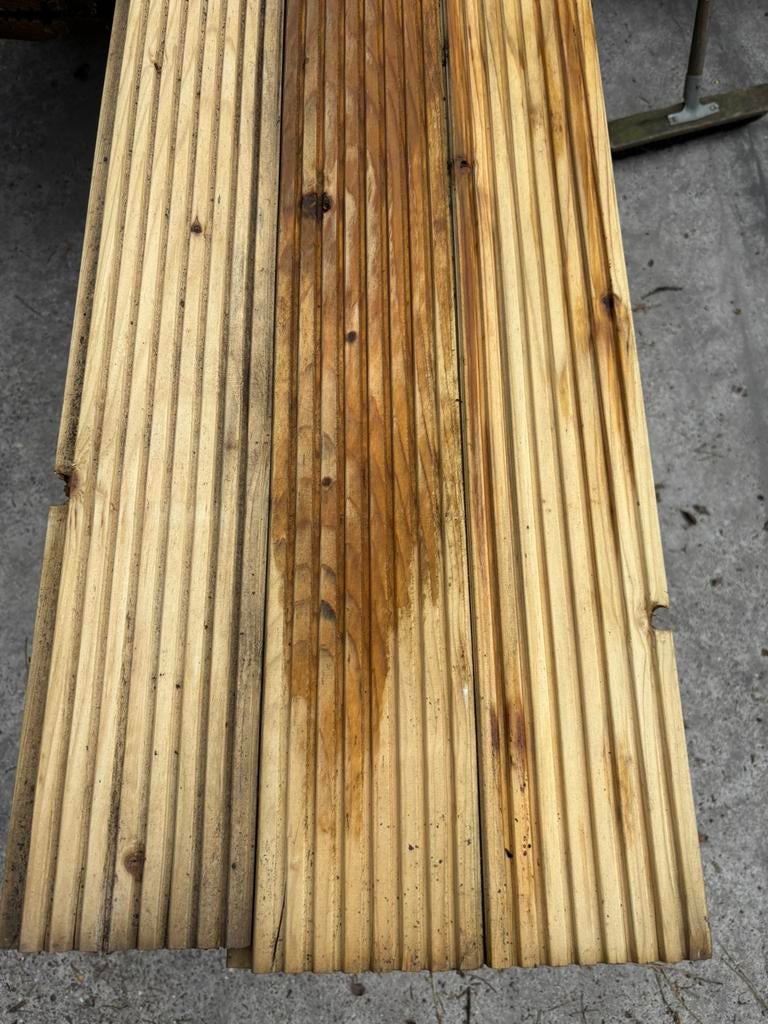 B keuze Gewolmaniseerde vlonderplanken - Veer en groef, Ophalen, Nieuw, 250 cm of meer, Planken