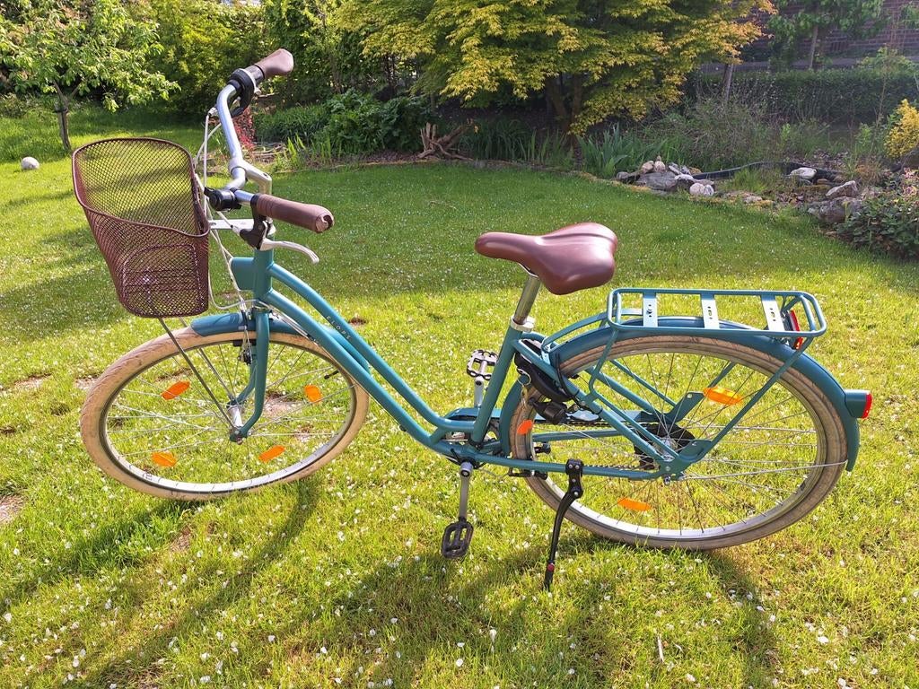 Damesfiets Elops S/M 28" inch met mandje en bagagedrager, Gebruikt, Velgrem, 47 tot 50 cm, Versnellingen