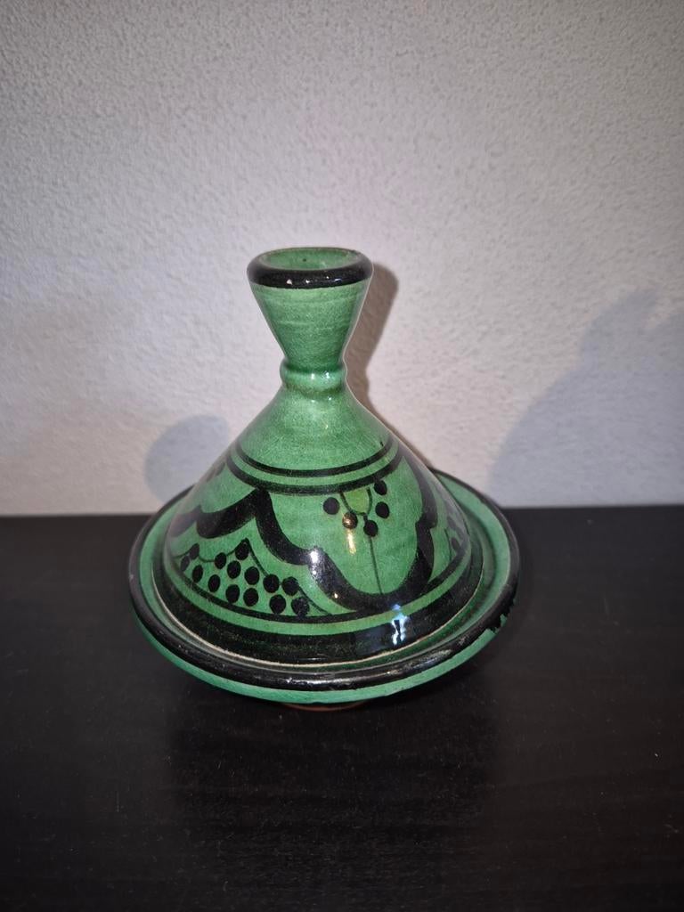 Groene Marokkaanse Tajine - Diameter 10 cm, Hoogte 10 cm, Ophalen of Verzenden, Steen/keramiek, Groen, Overige typen